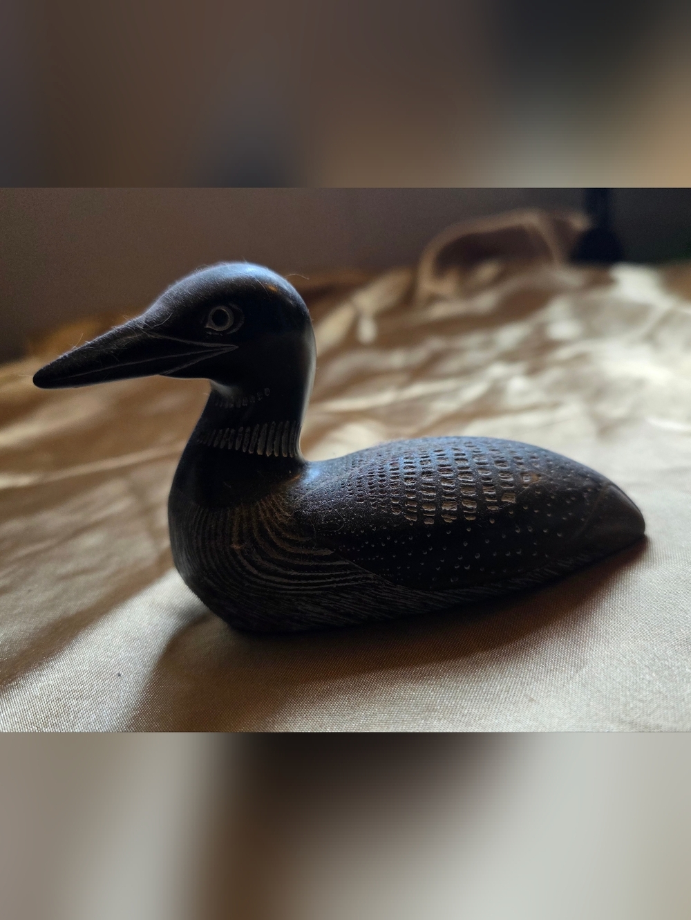 Black Hand Carved Loon Figurine